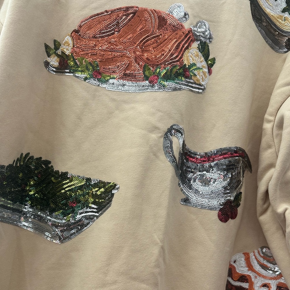 NWT • QUEEN OF SPARKLES • QOS • THANKSGIVING DINNER SWEATSHIRT DRESS • SIZE XS - Picture 3 of 4
